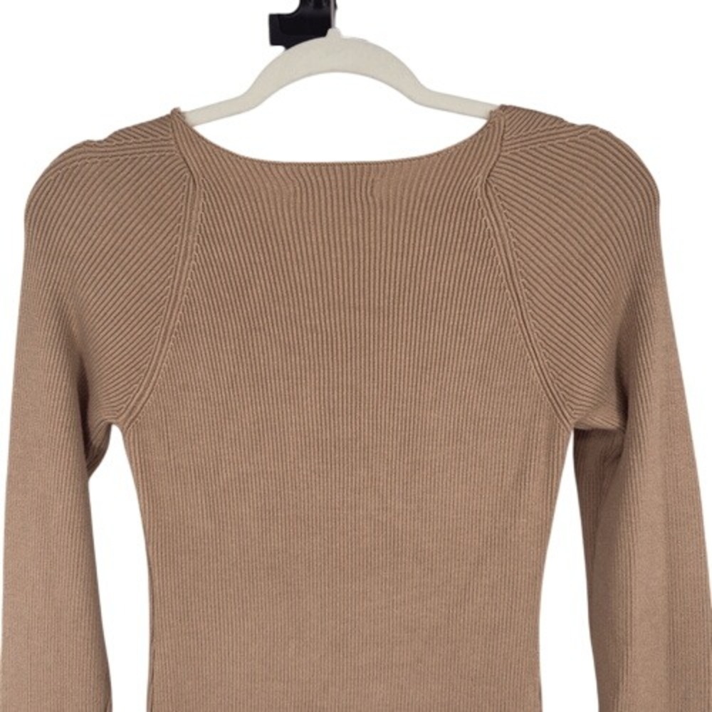 Mable Margot Mocha Ribbed Knit Sweater Mini Sweetheart Neckline Size M - Picture 5 of 8